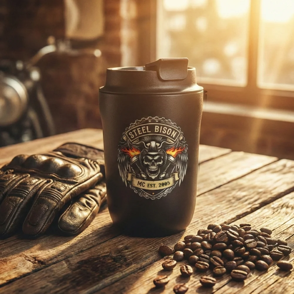Taza de Café Térmica Moto Steel Bison